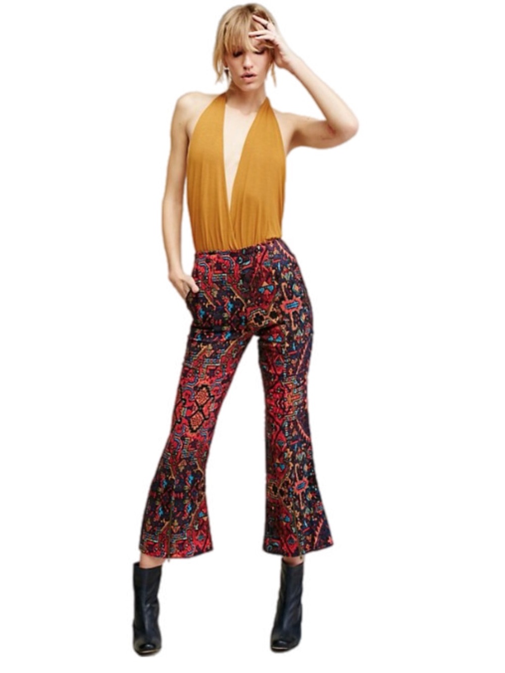 STONE COLD FOX OTWAY BELLS Linen-Silk Blend  Kick flare Pants Carpet Print